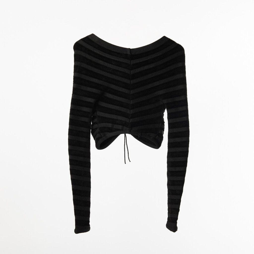 Alaia Black Fuzzy Knit Crop Long Sleeve Top / Skirt SET