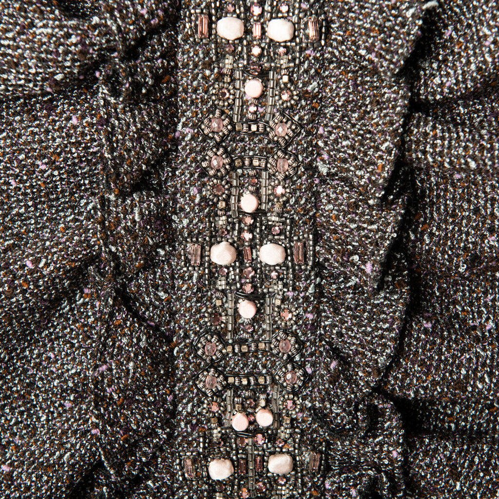 Valentino Brown/Pink Wool Blend Tweed Embellished Ruffle Dress