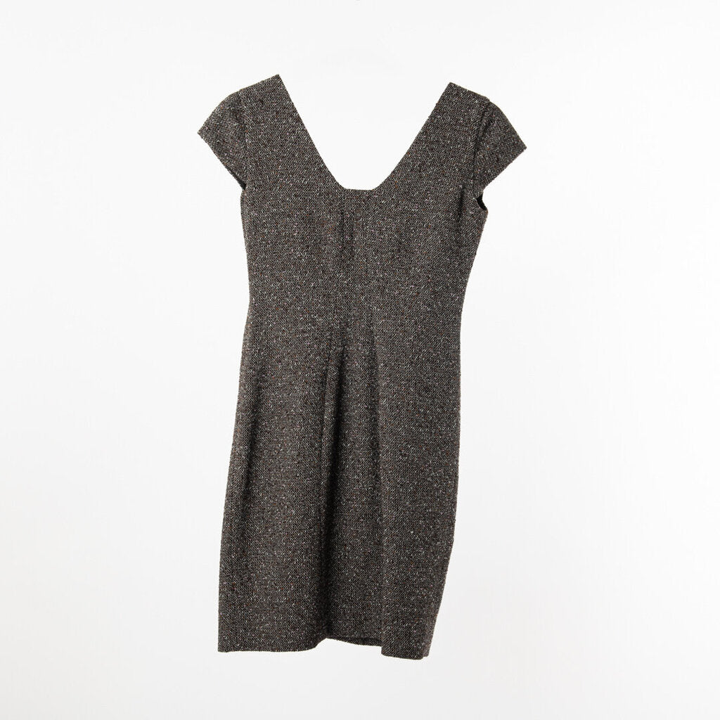 Valentino Brown/Pink Wool Blend Tweed Embellished Ruffle Dress