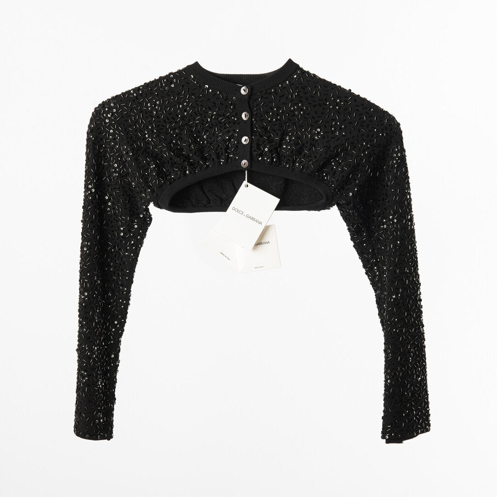 Dolce & Gabbana NWT Vintage (S/S 1999) Black Beaded Bolero, XS