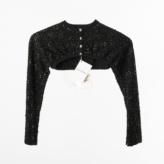 Dolce & Gabbana NWT Vintage (S/S 1999) Black Beaded Bolero, XS