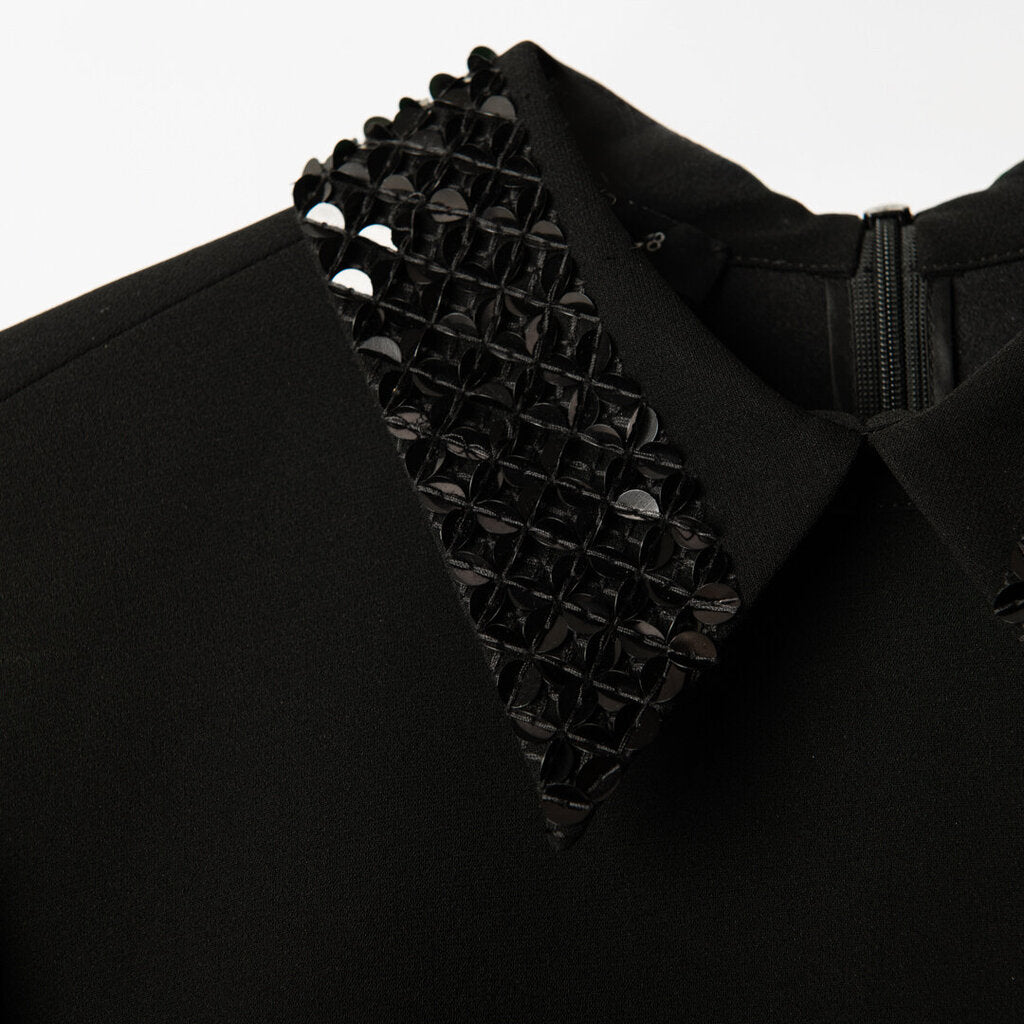 Lafayette 148 Black Acetate Sequin Collar Dress