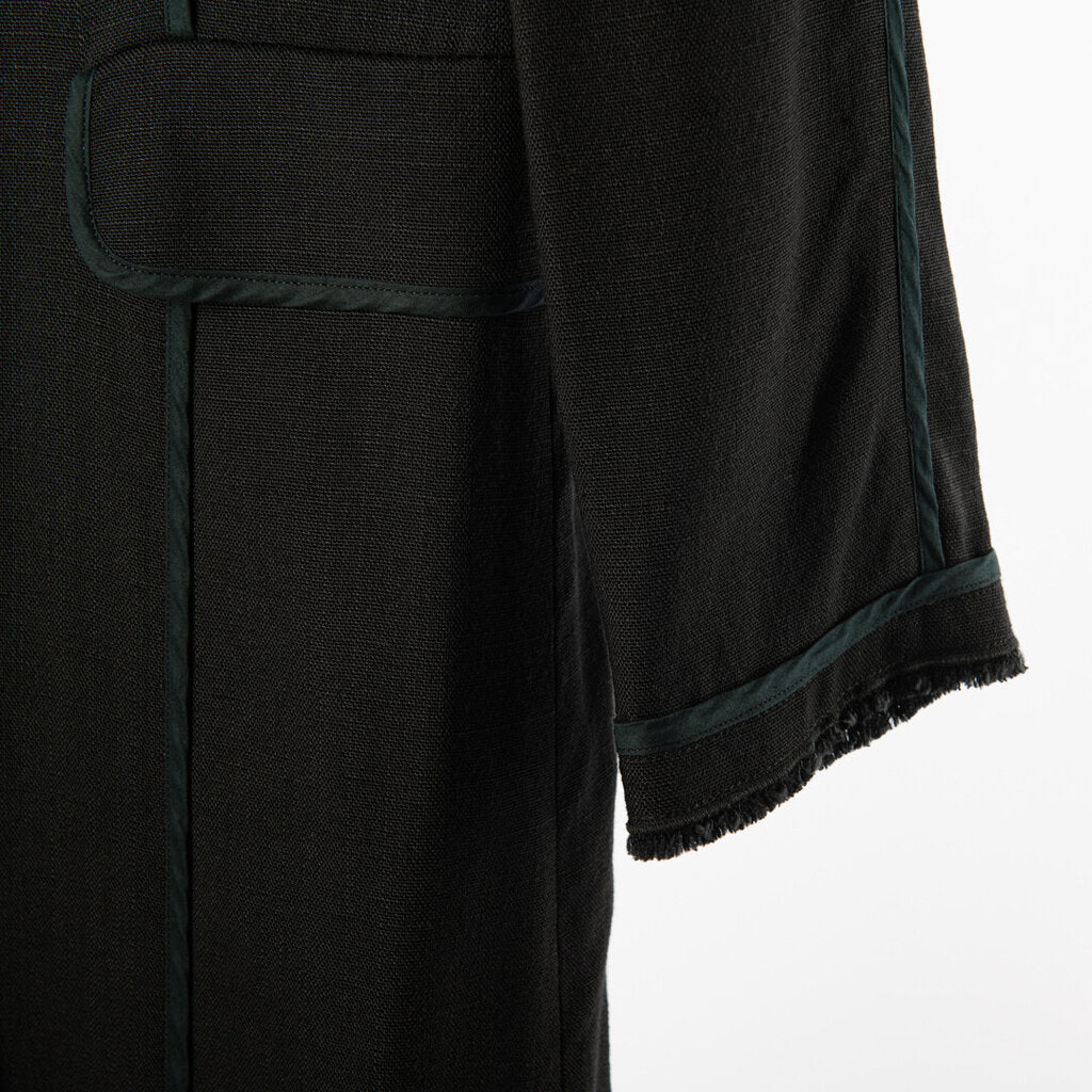 D&G Black Viscose Blend Navy Trim Fringe Hem Coat