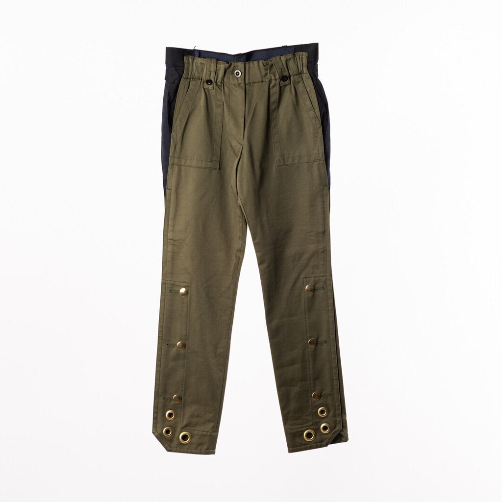 Sacai Olive & Navy Gold Buttons Detail Pants