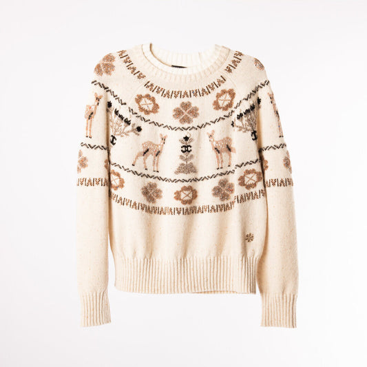 Chanel Cream Cashmere Deer Sweater