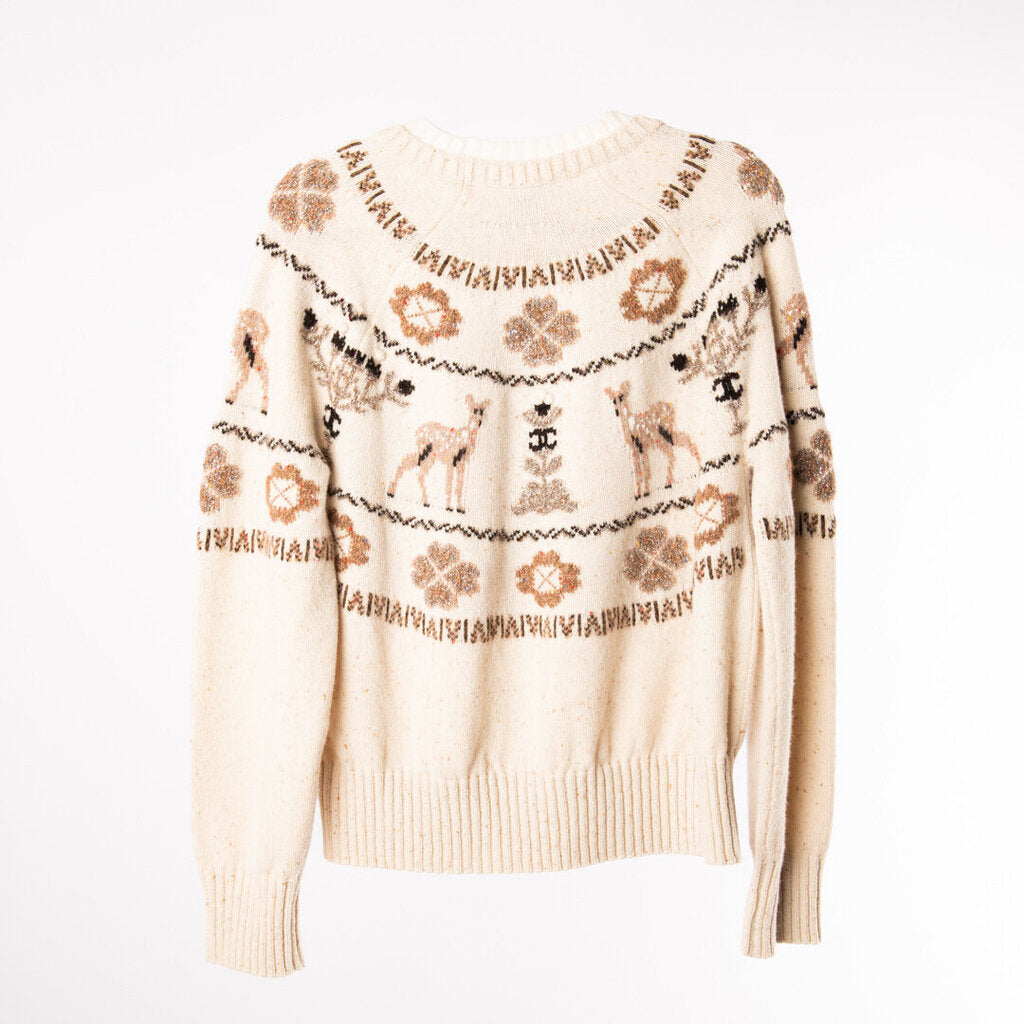 Chanel Cream Cashmere Deer Sweater