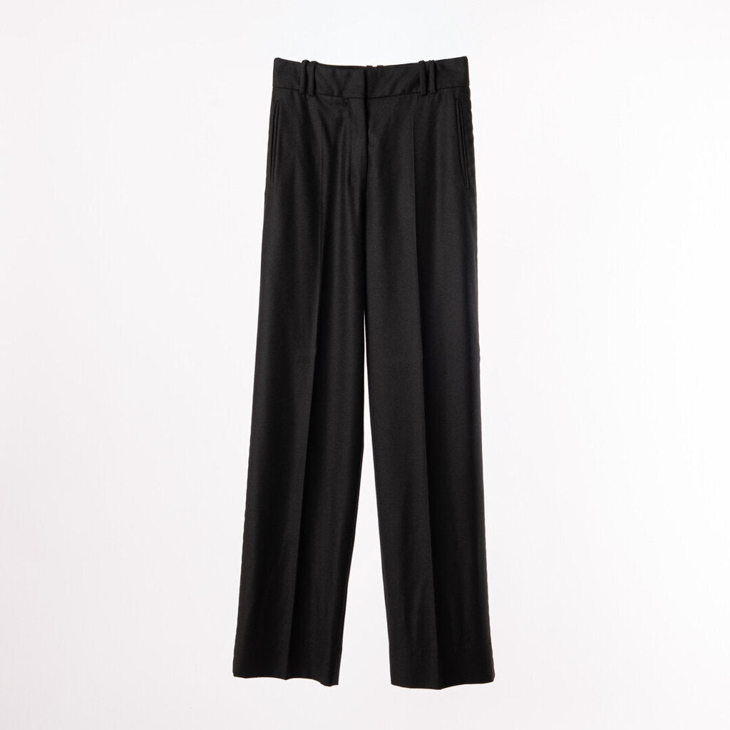 YSL Black Wool/Cash Open-Side Tailor Tacked Pant