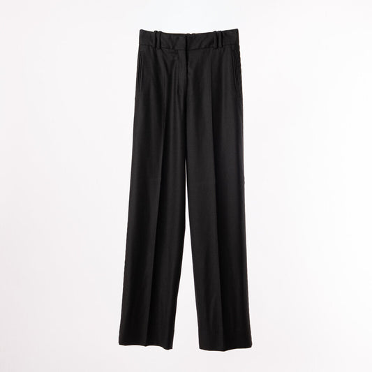 YSL Black Wool/Cash Open-Side Tailor Tacked Pant