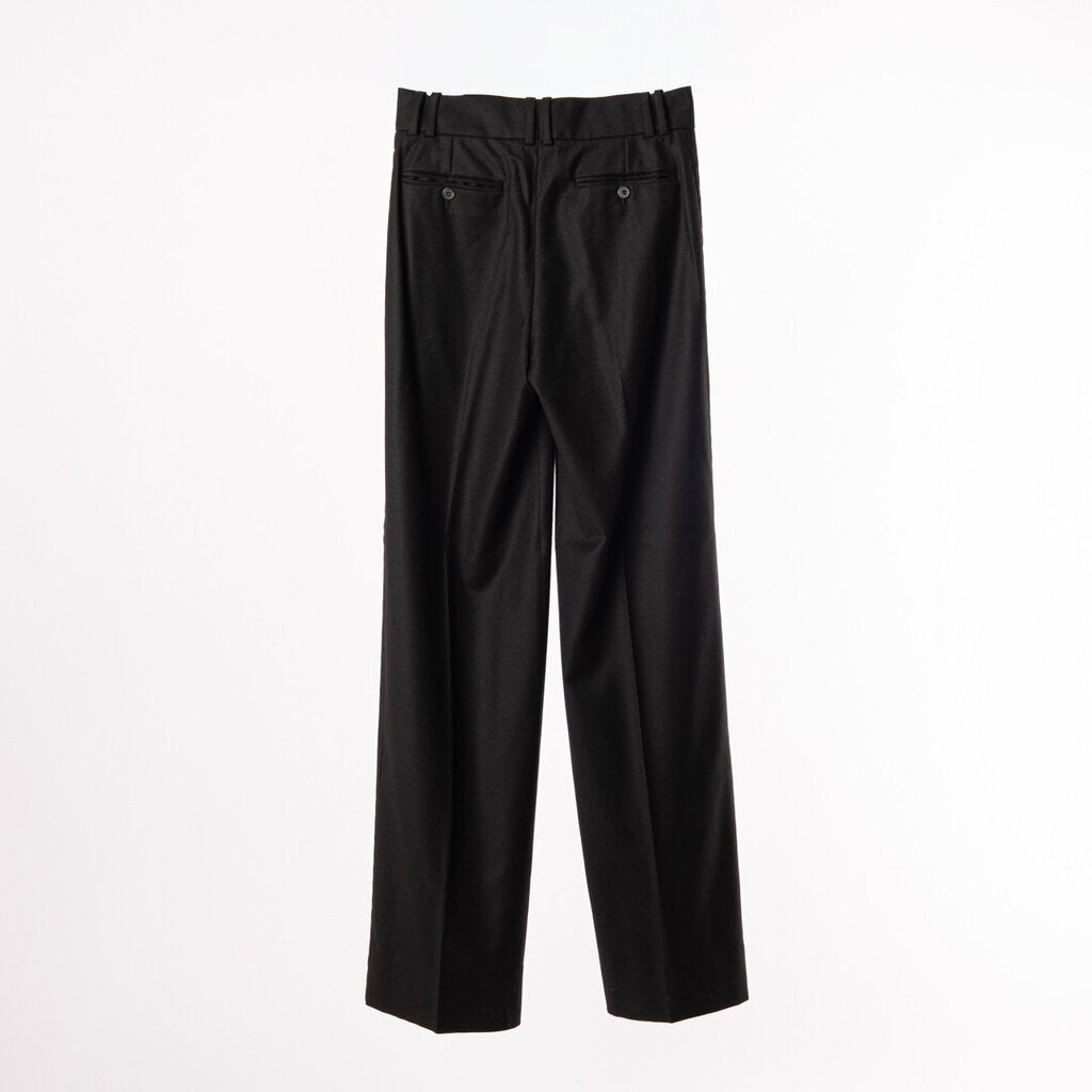 YSL Black Wool/Cash Open-Side Tailor Tacked Pant