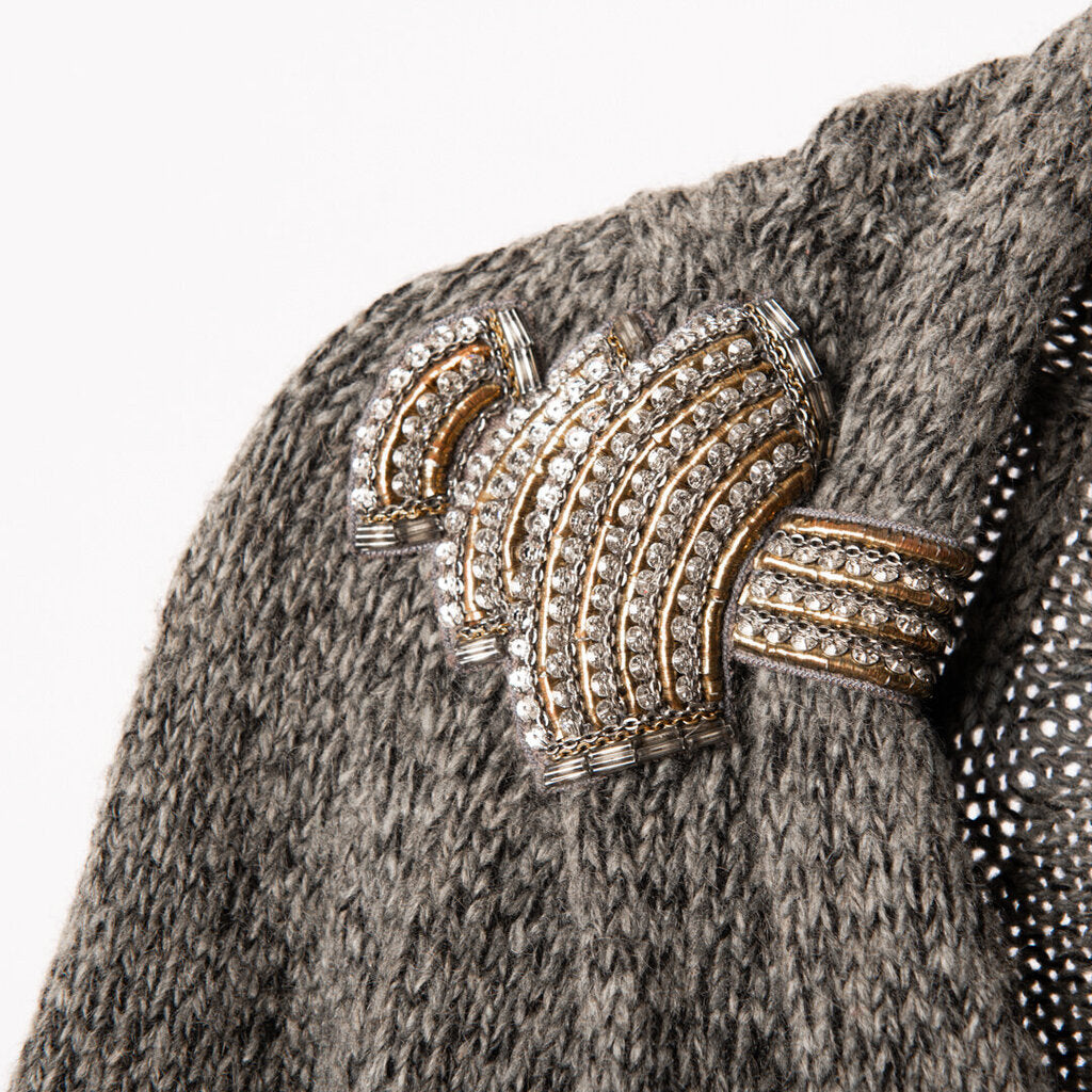 Gucci Grey Cashmere Blend Embellished Shoulder Sweater