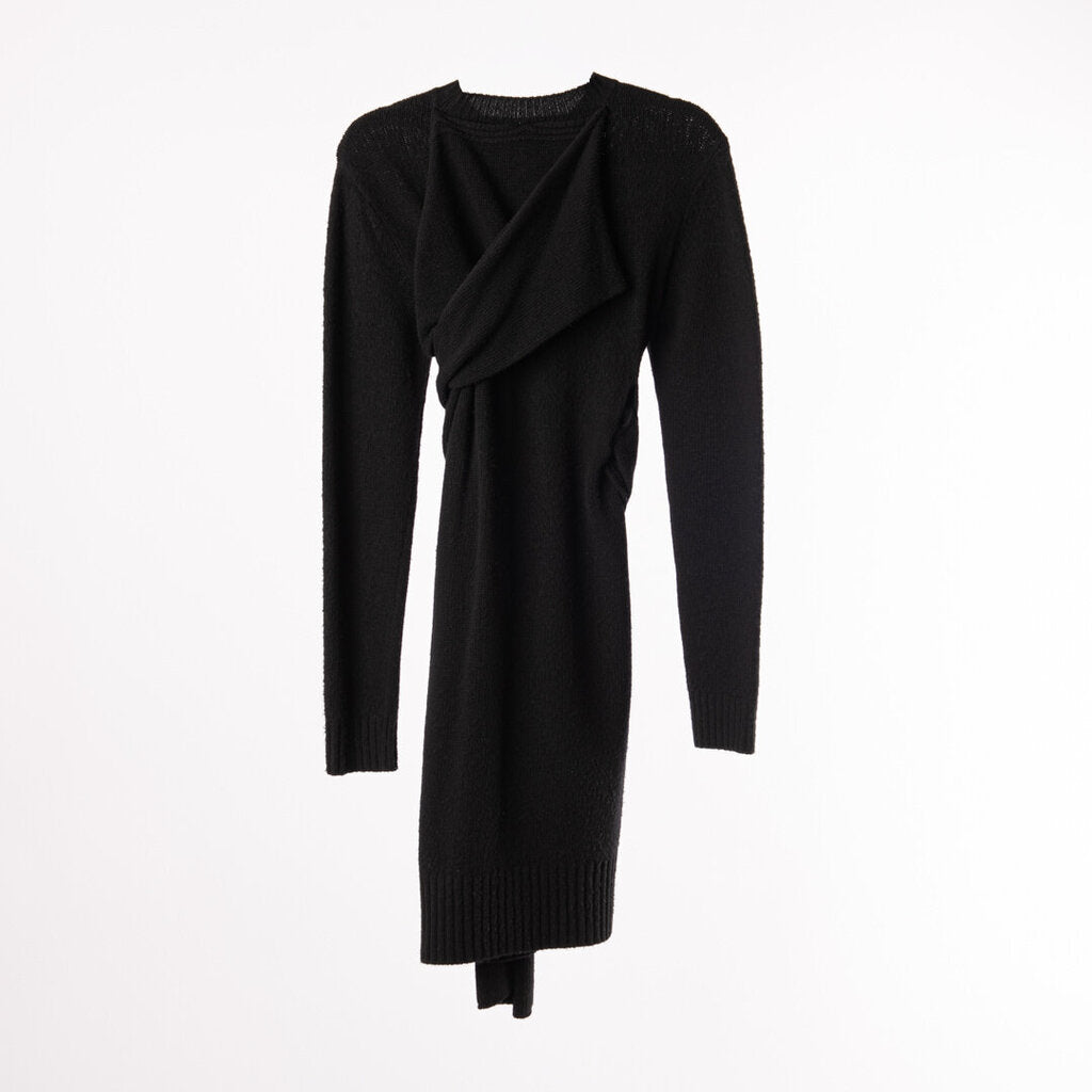 Bottega Black Wool Knit Knot Dress