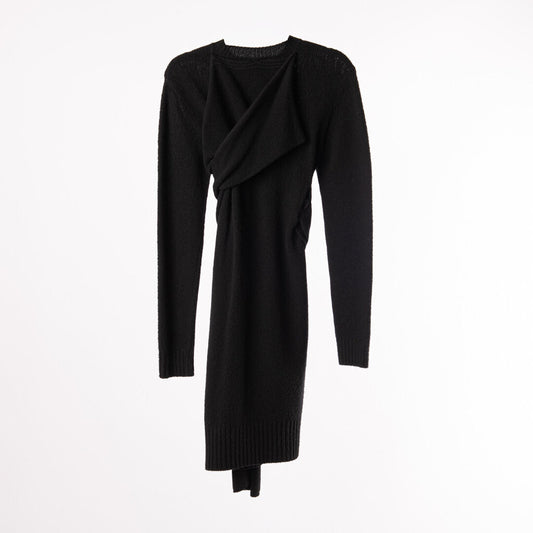 Bottega Black Wool Knit Knot Dress