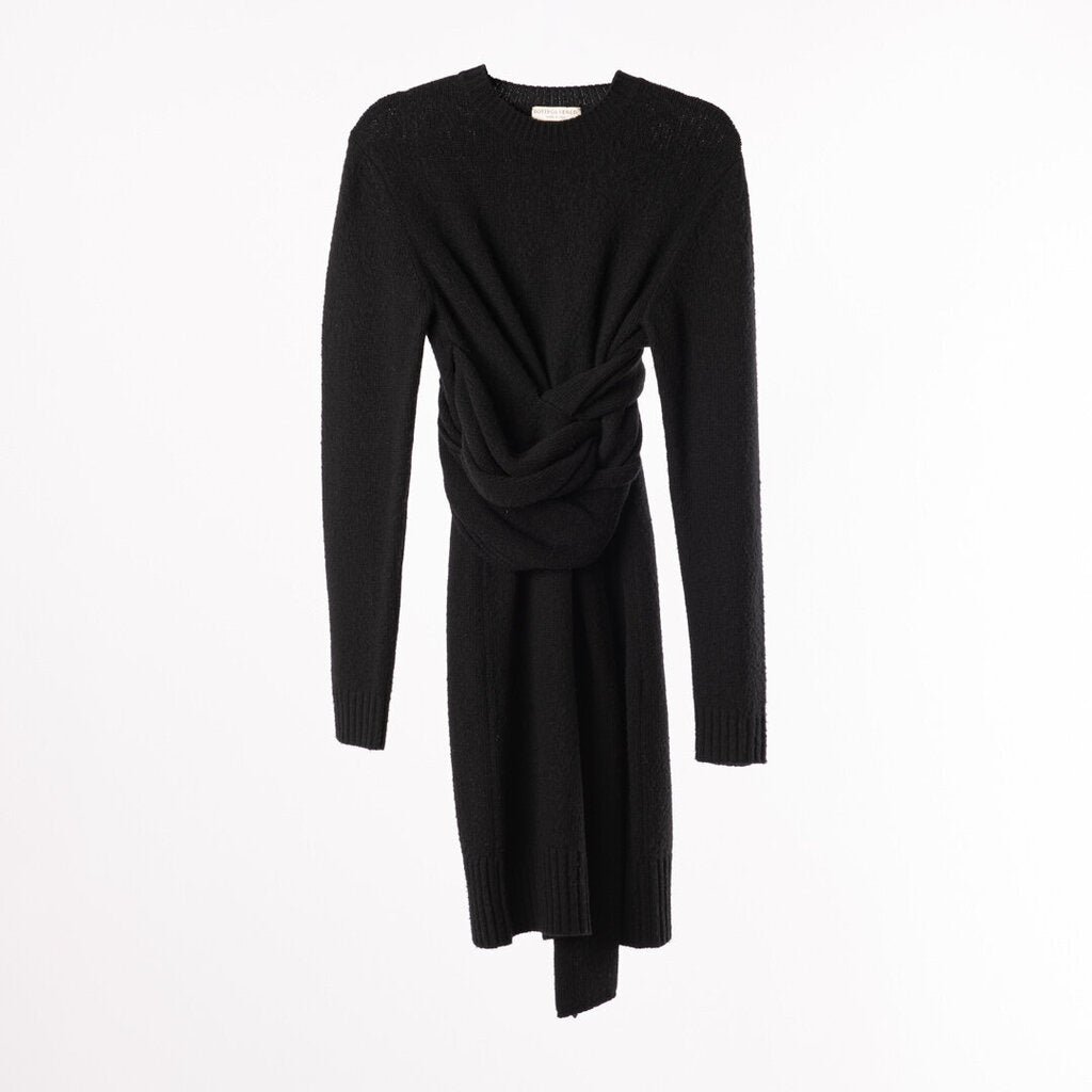 Bottega Black Wool Knit Knot Dress