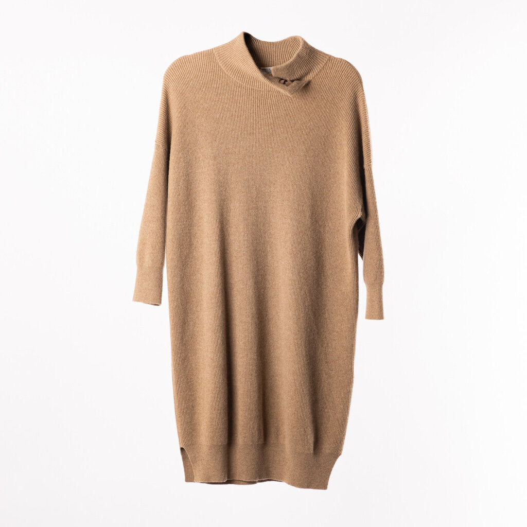 Brunello Brown Cashmere Turtleneck Beaded Sweater Dress