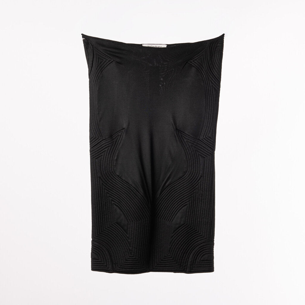 YSL Black Quilted Jersey Knit Pencil Skirt