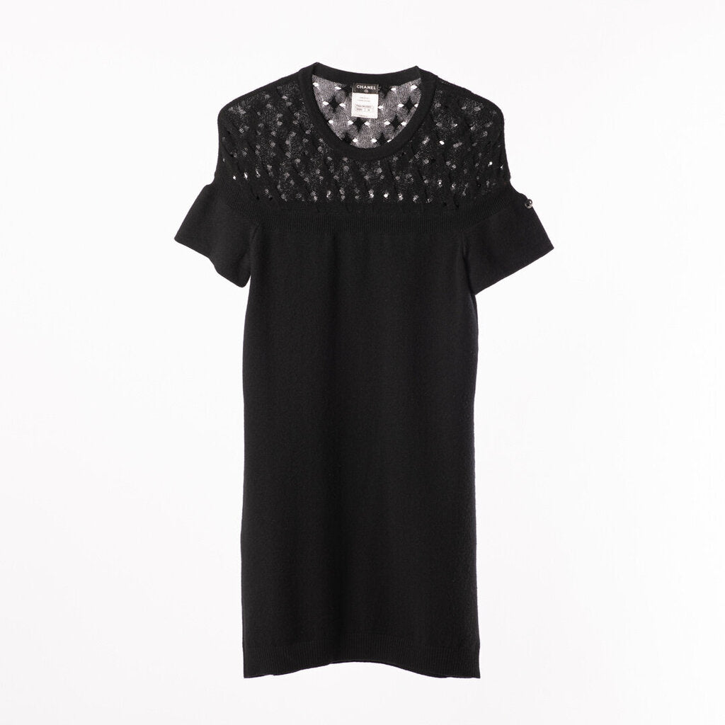 Chanel Black Cashmere Dress With Cap Sleeve