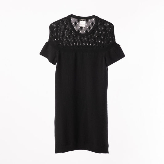 Chanel Black Cashmere Dress With Cap Sleeve