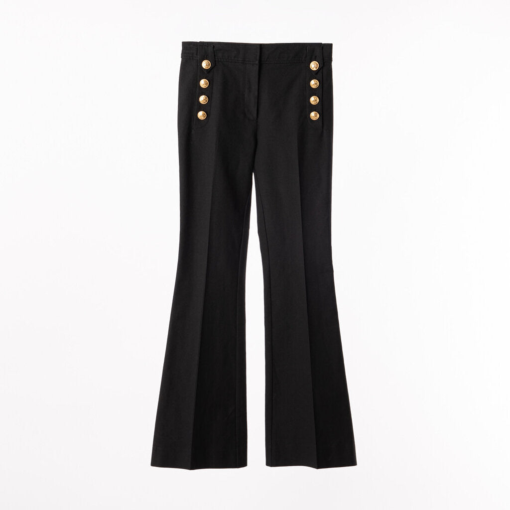 Derek Lam Black Cotton Elastane Gold Button Double Pant