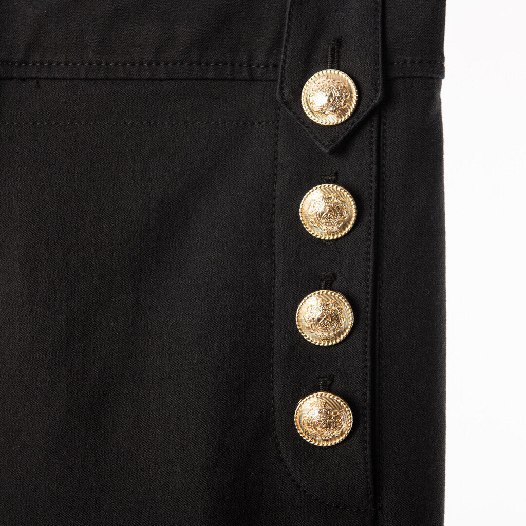 Derek Lam Black Cotton Elastane Gold Button Double Pant