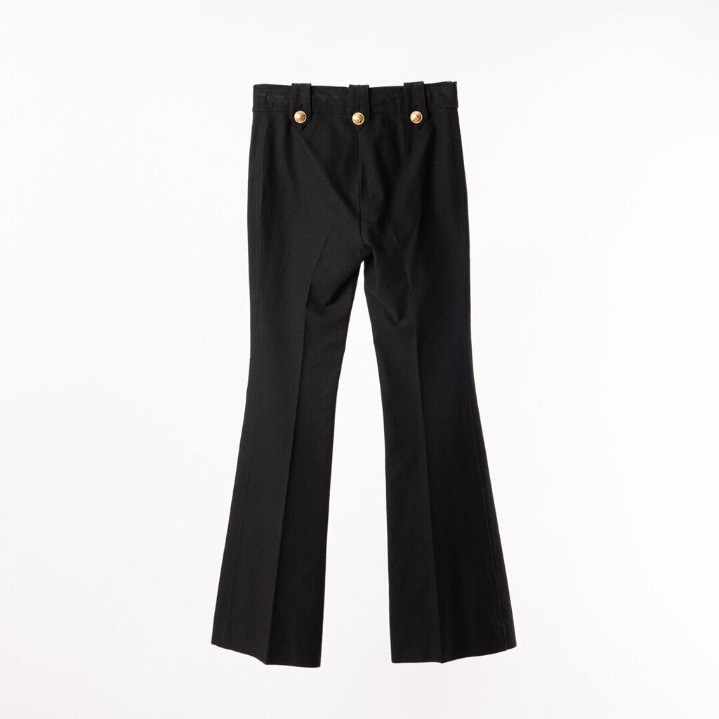 Derek Lam Black Cotton Elastane Gold Button Double Pant