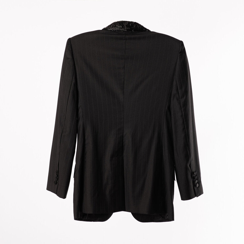 D&G Black Wool Stripe Embroided Lapel Suit Set