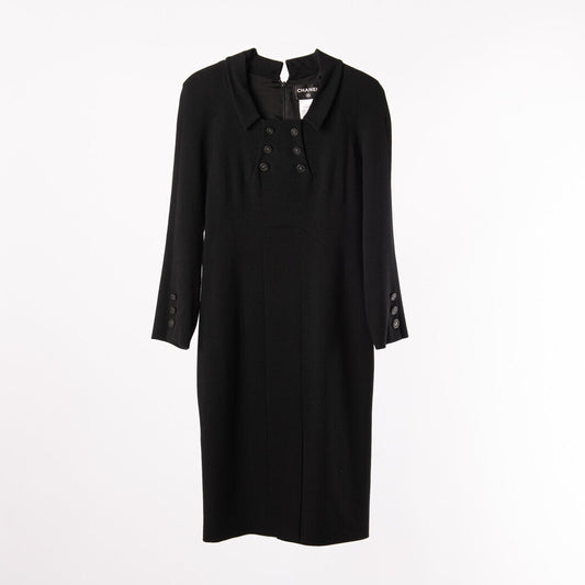 Chanel Black Wool Collared Dress