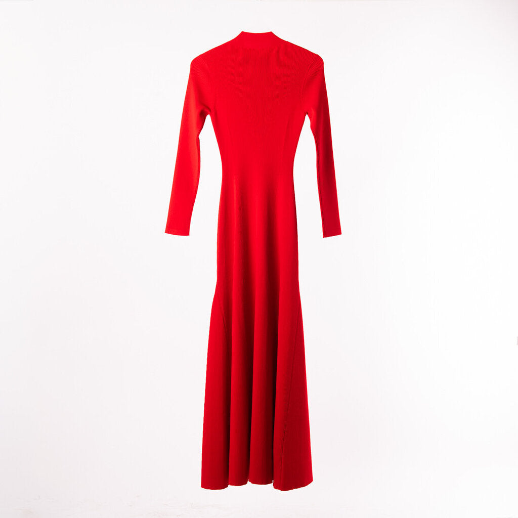 Brandon Maxwell Red Viscose Ribbed Maxi Dress