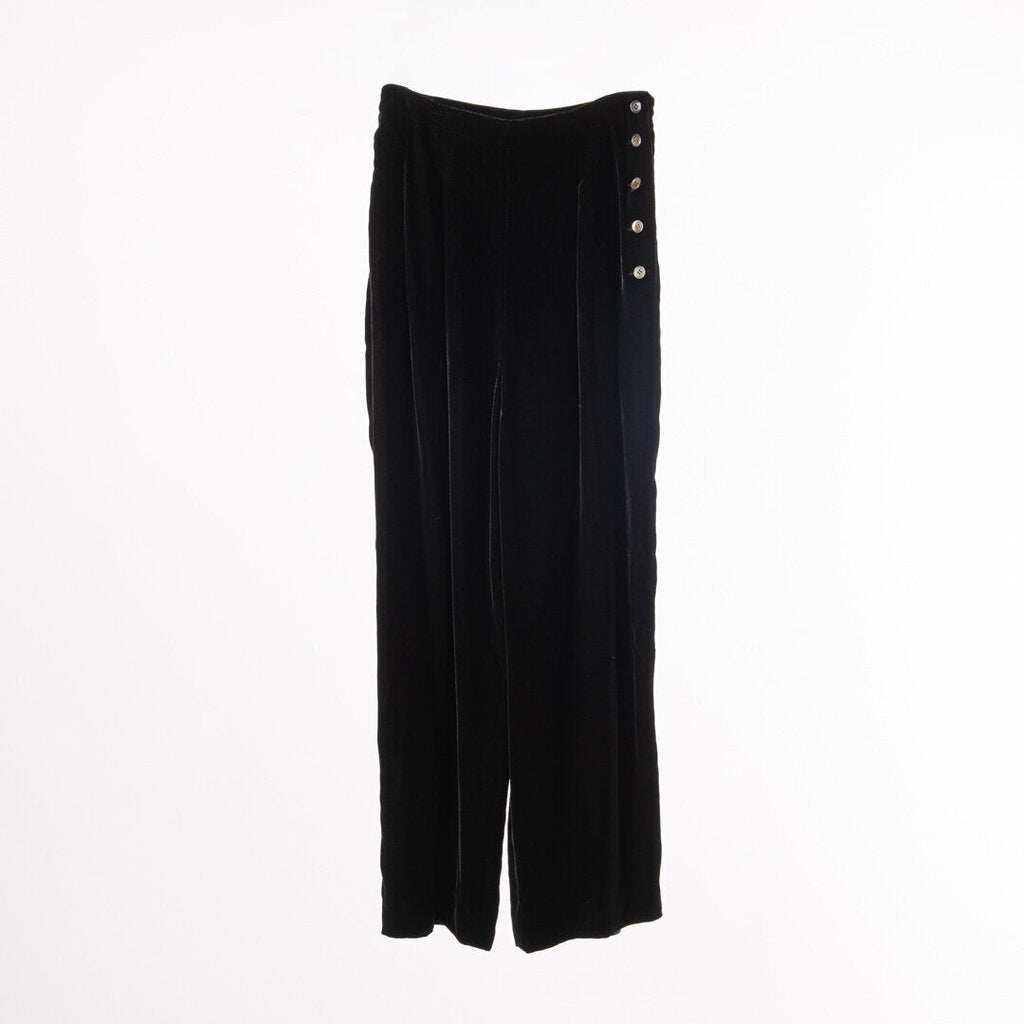Calvin Klein Black Silk Blend Velvet Wide Leg Pants