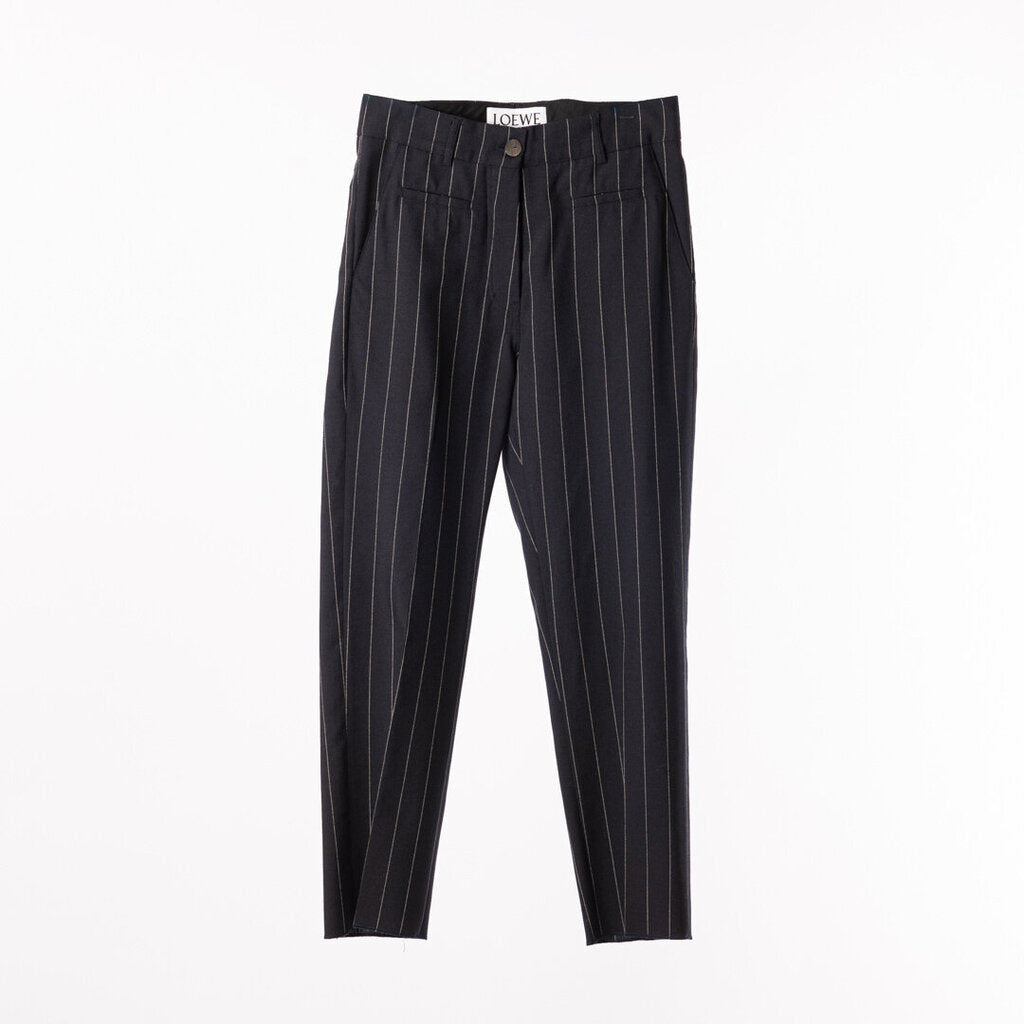 Loewe Navy Pinstripe Button Up Wool Trousers