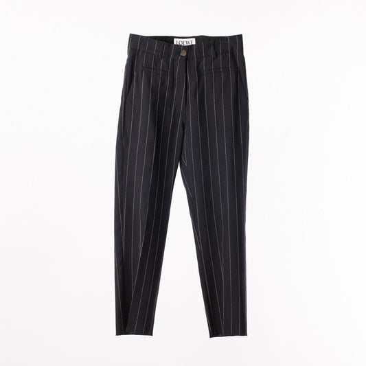 Loewe Navy Pinstripe Button Up Wool Trousers
