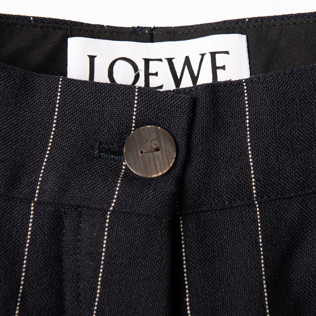 Loewe Navy Pinstripe Button Up Wool Trousers