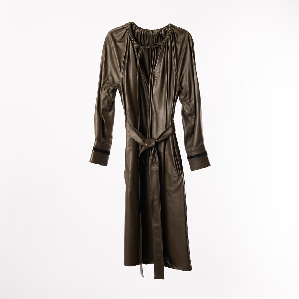 Proenza Olive Green Leather Maxi Dress
