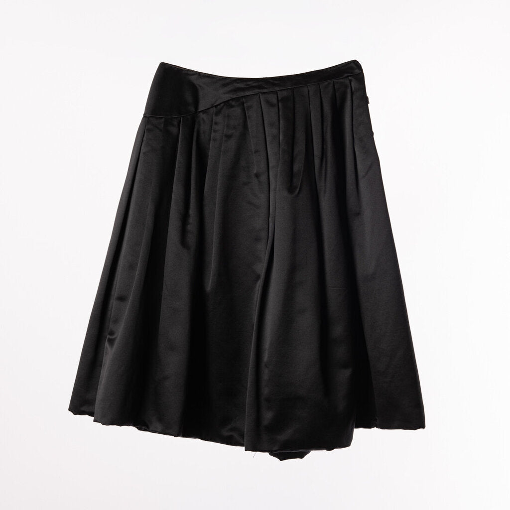 Oscar de la Renta Black Satin Pleated Puff Skirt