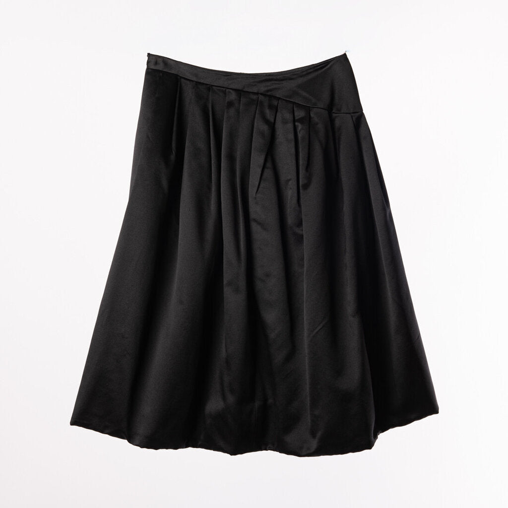 Oscar de la Renta Black Satin Pleated Puff Skirt