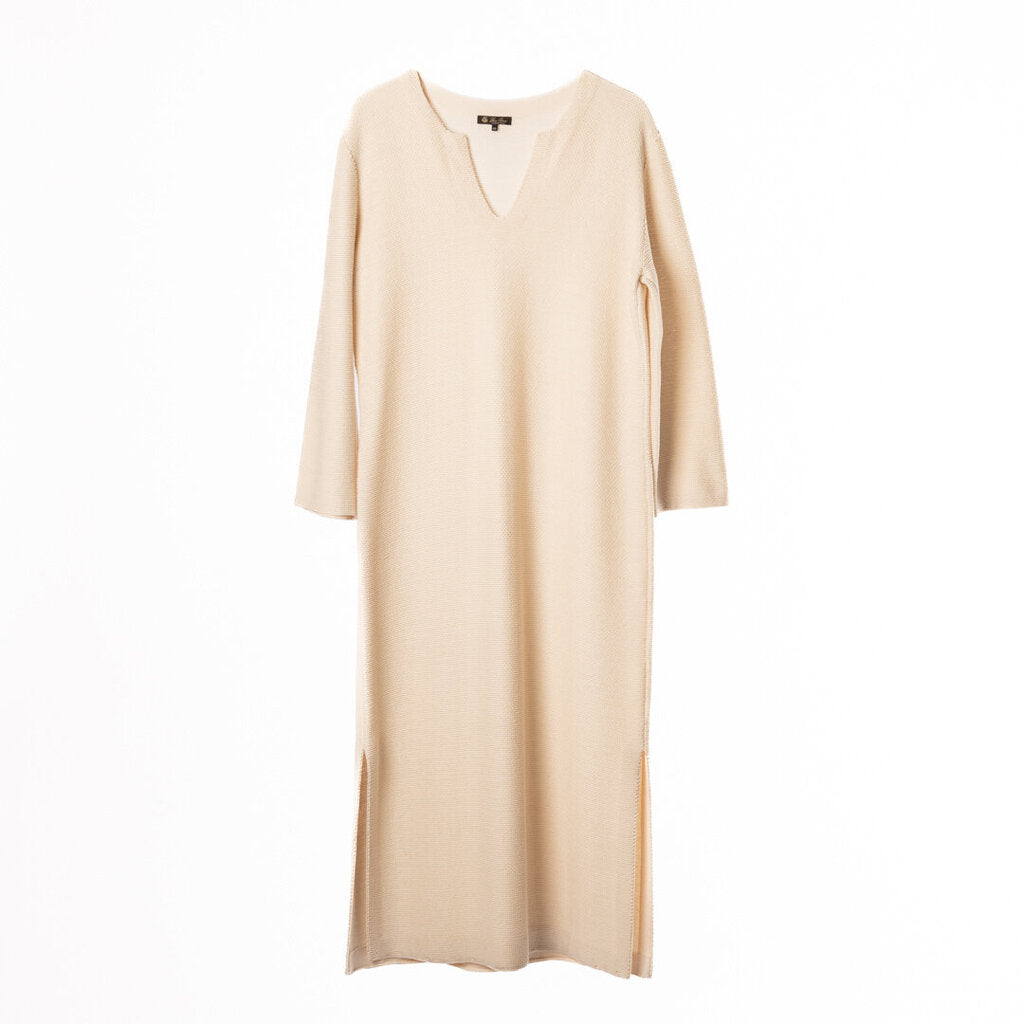 Loro Piana Cream Cashmere/Silk Ribbed Dress