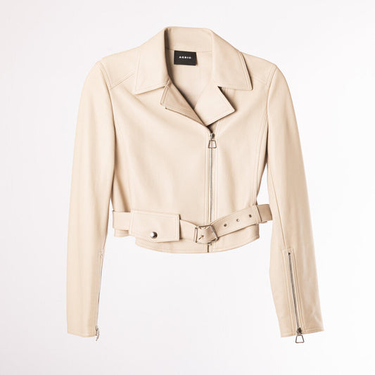 Akris Beige Leather Cropped Biker Jacket