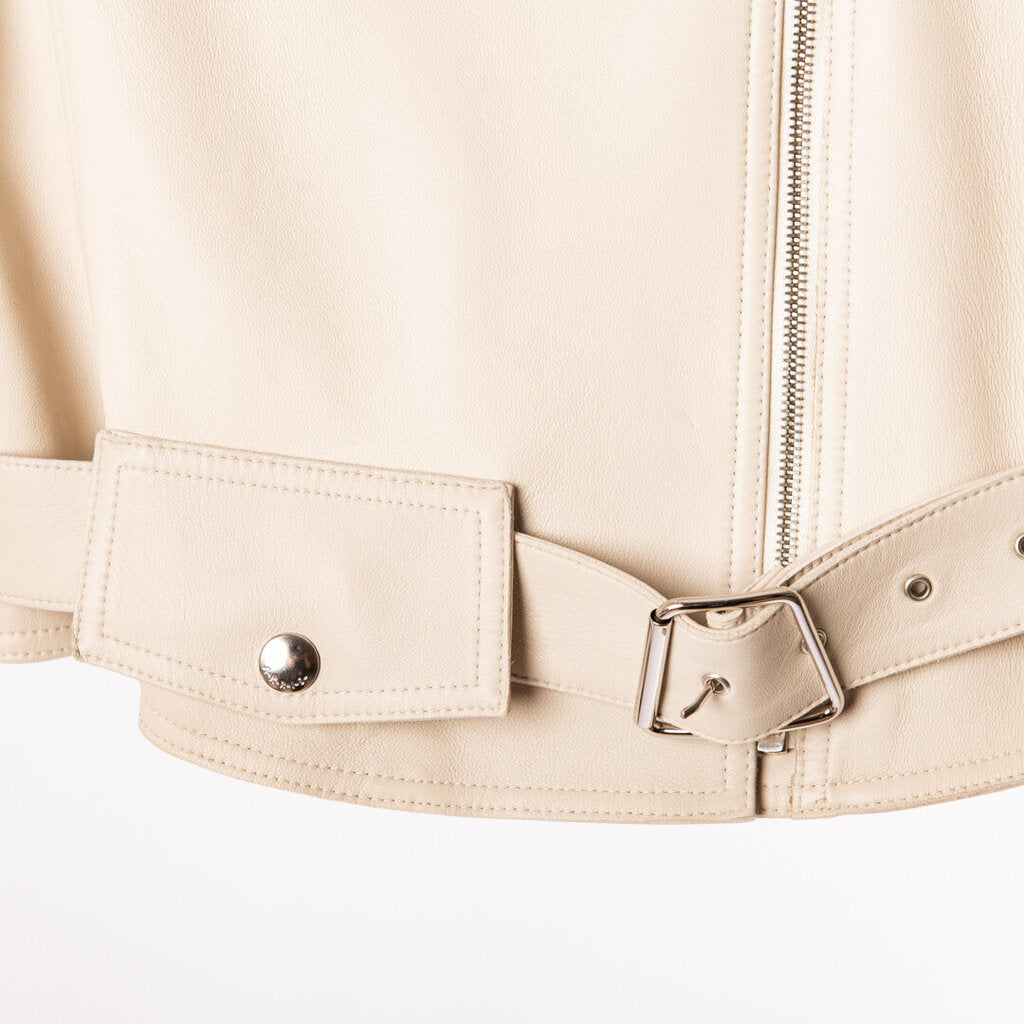 Akris Beige Leather Cropped Biker Jacket