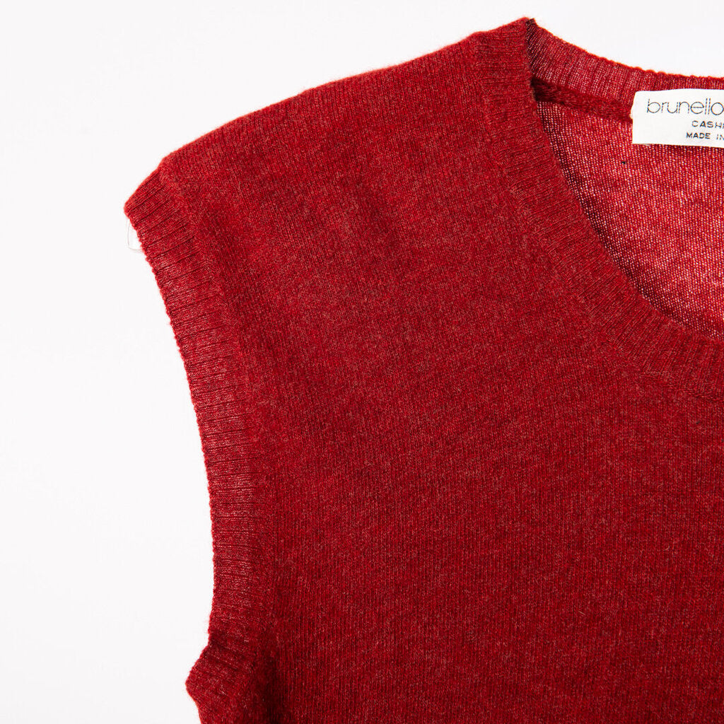 Brunello Red Cashmere Knit Sweater Vest