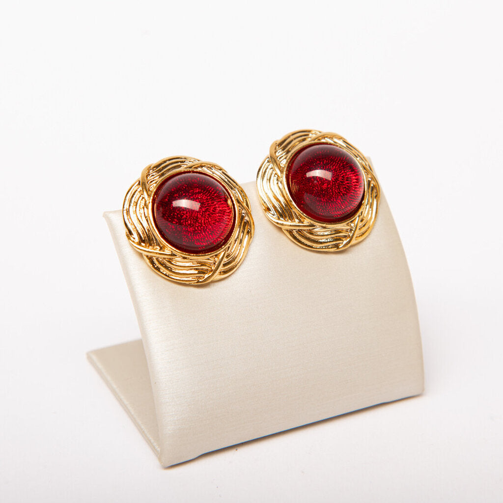 Chanel Gold & Red Circle Earrings