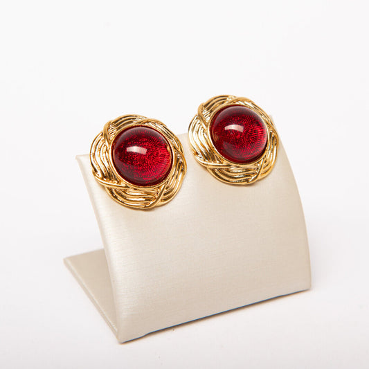 Chanel Gold & Red Circle Earrings