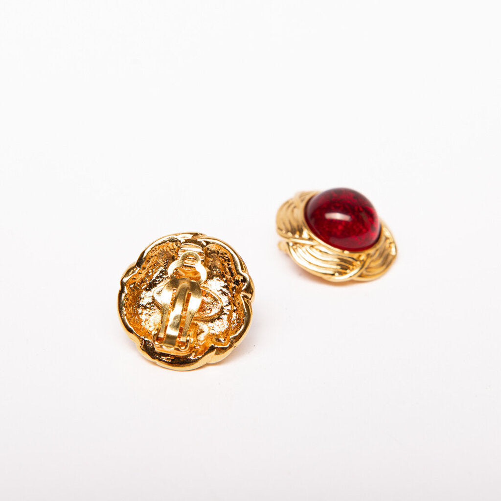 Chanel Gold & Red Circle Earrings