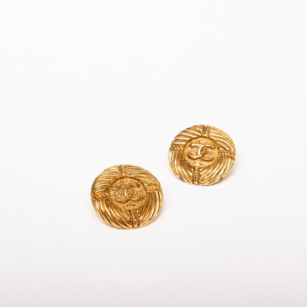 Chanel Vintage Gold Tone Clip-On CC Earrings (1993)