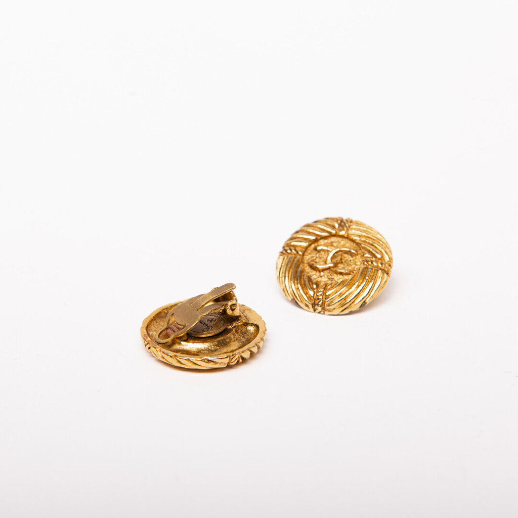 Chanel Vintage Gold Tone Clip-On CC Earrings (1993)