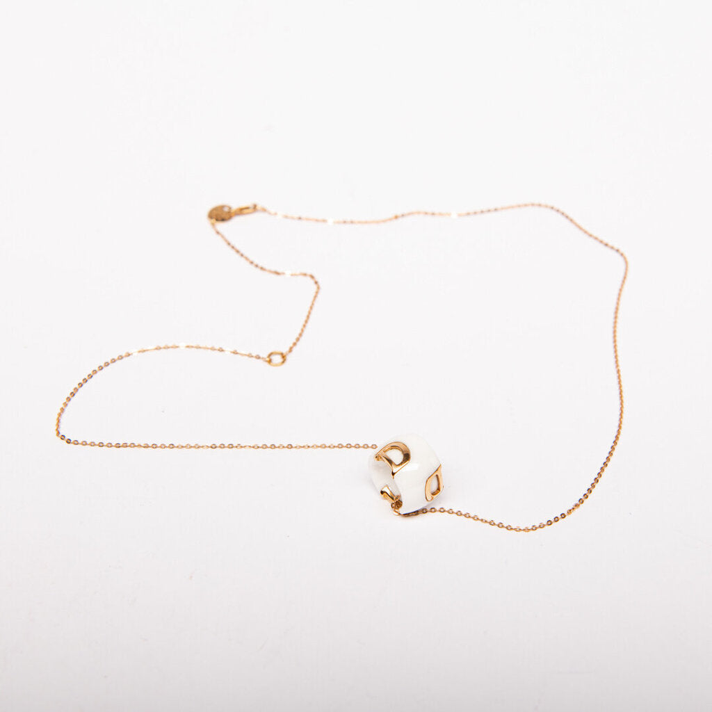 Damiani Yellow Gold & Ceramic D.Icon Necklace With Single Diamond