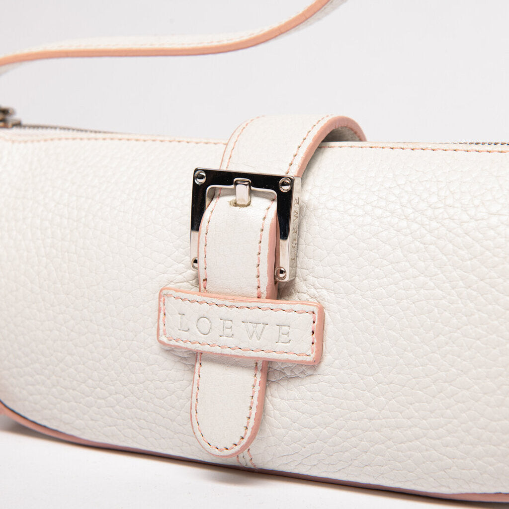 Loewe White Leather & Pink Trim Half Moon Bag
