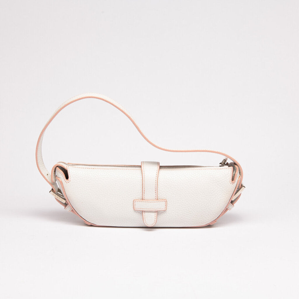Loewe White Leather & Pink Trim Half Moon Bag