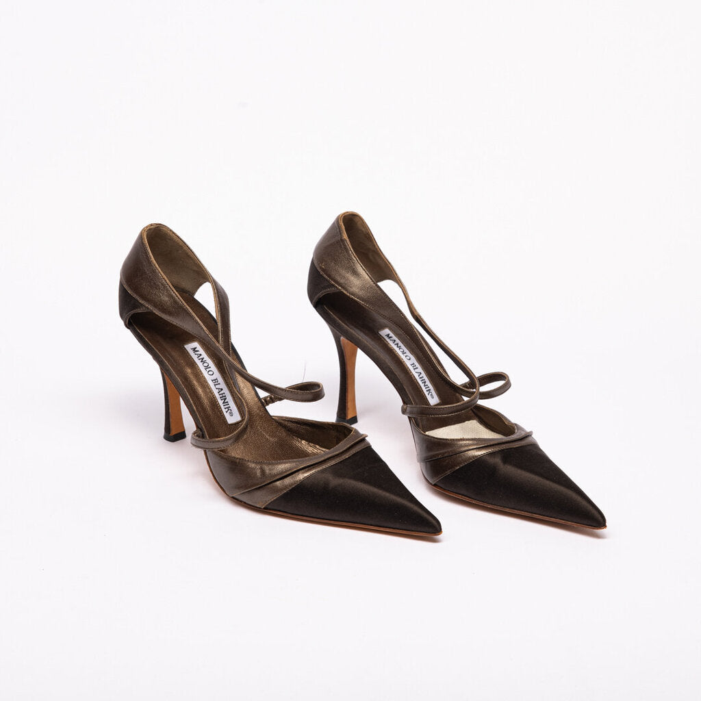 Manolo Blahnik Brown Satin Pumps