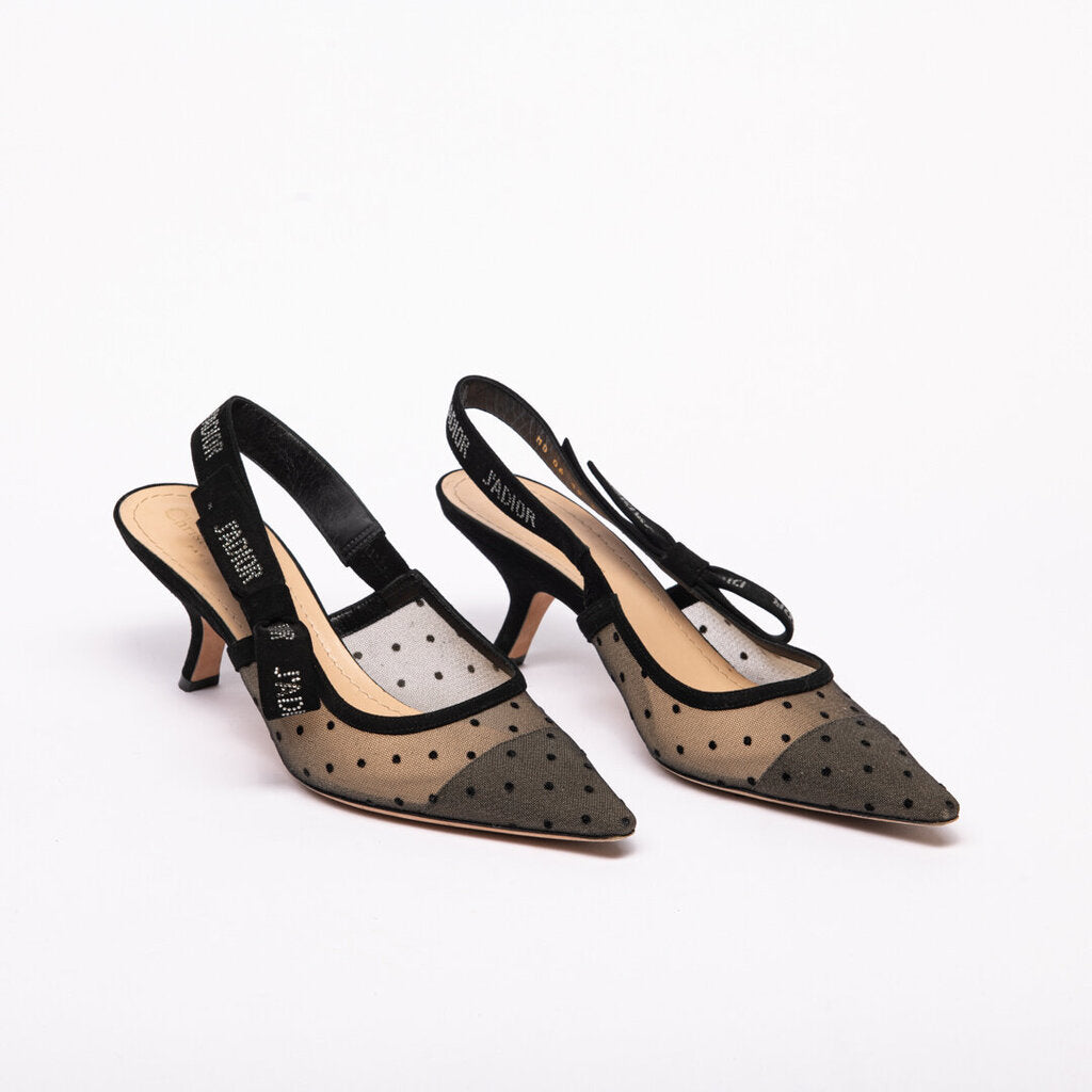 Christian Dior Black Mesh Polkadot Sling Back