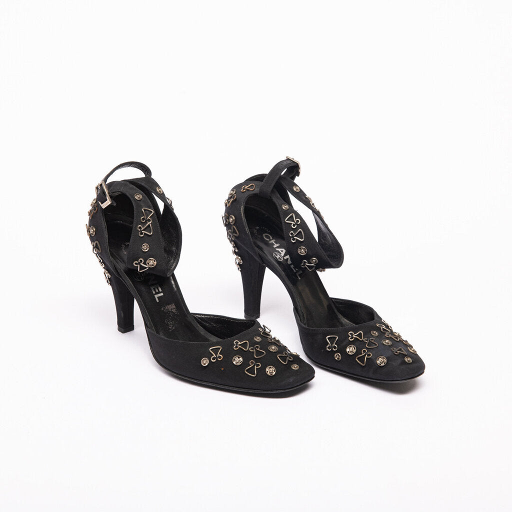 Chanel Black Fabric Embellished Vintage Pumps