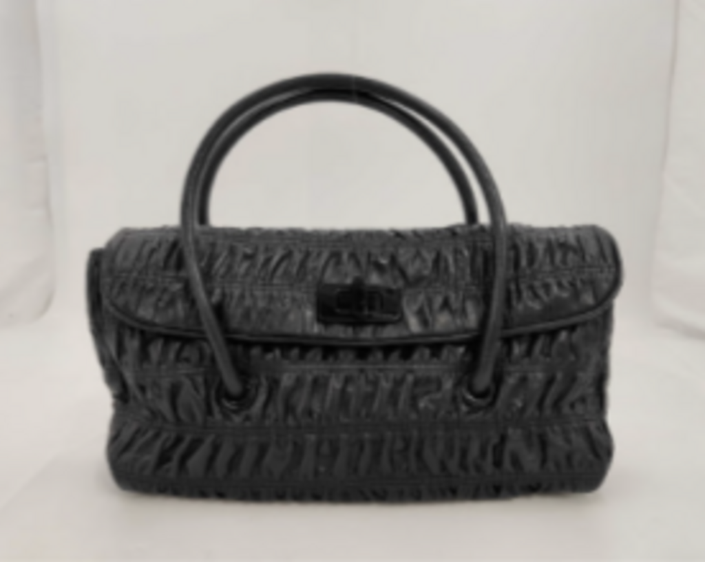 Black on Black Ruched Leather Shoulder Bag